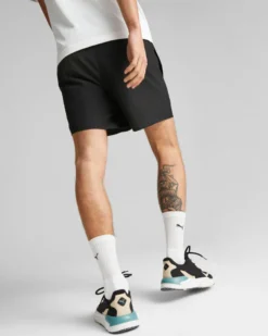 PUMA - Pantaloni corti da uomo neri con logo bianco e grigio
