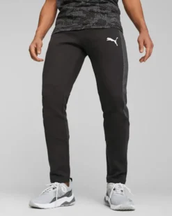PUMA - Pantaloni tuta da uomo neri slim fit in tessuto traspirante