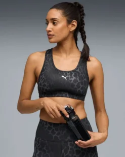 PUMA - REGGISENO SPORTIVO MACULATO NERO E GRIGIO 4KEEPS BRA SPOTTED HAZE MID   DA DONNA, 528511-01