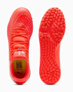 PUMA- SCARPA DA CALCETTO FUTURE 9 PLAY TT ROSSA FLUO CON DETTAGLI GRIGI E NERI DA UOMO, 108918-01