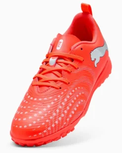PUMA- SCARPA DA CALCETTO KIDS FUTURE 9 PLAY TT ROSSA FLUO CON DETTAGLI GRIGI E NERI DAL 33 AL 38.5, 108929-01