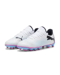 PUMA - Scarpa da calcio bambino bianca e nera con suola colorata - FUTURE 7 PLAY FG/AG JR