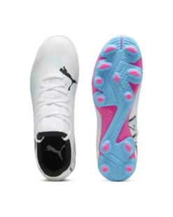 PUMA - Scarpa da calcio bambino bianca e nera con suola colorata - FUTURE 7 PLAY FG/AG JR