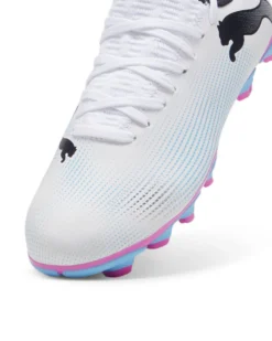 PUMA - Scarpa da calcio bambino bianca e nera con suola colorata - FUTURE 7 PLAY FG/AG JR