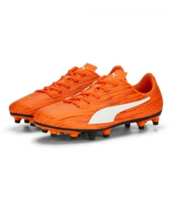PUMA - Scarpe da calcio bambino arancioni e bianche, numerata 28/38,5 - RAPIDO III FG/AG JR