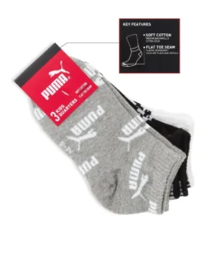 PUMA - SET 3 PAIA CALZA QUARTER BIANCO, NERO E GRIGIO, 701230805_001