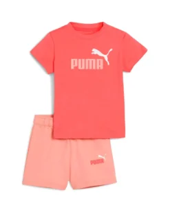 PUMA  - SET SHORT+ T-SHIRT CORALLO E ROSA PESCA  BABY ( 6 MESI - 4 ANNI)MINICATS ESSENTIALS, 686285-02