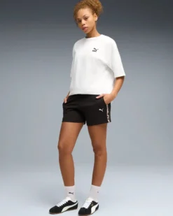 PUMA - SHORT NERO CON BANDE LATERALI MACULATE MARRONE E NERO  ESSENTIAL GRAPHIC ANIMAL TR 5
