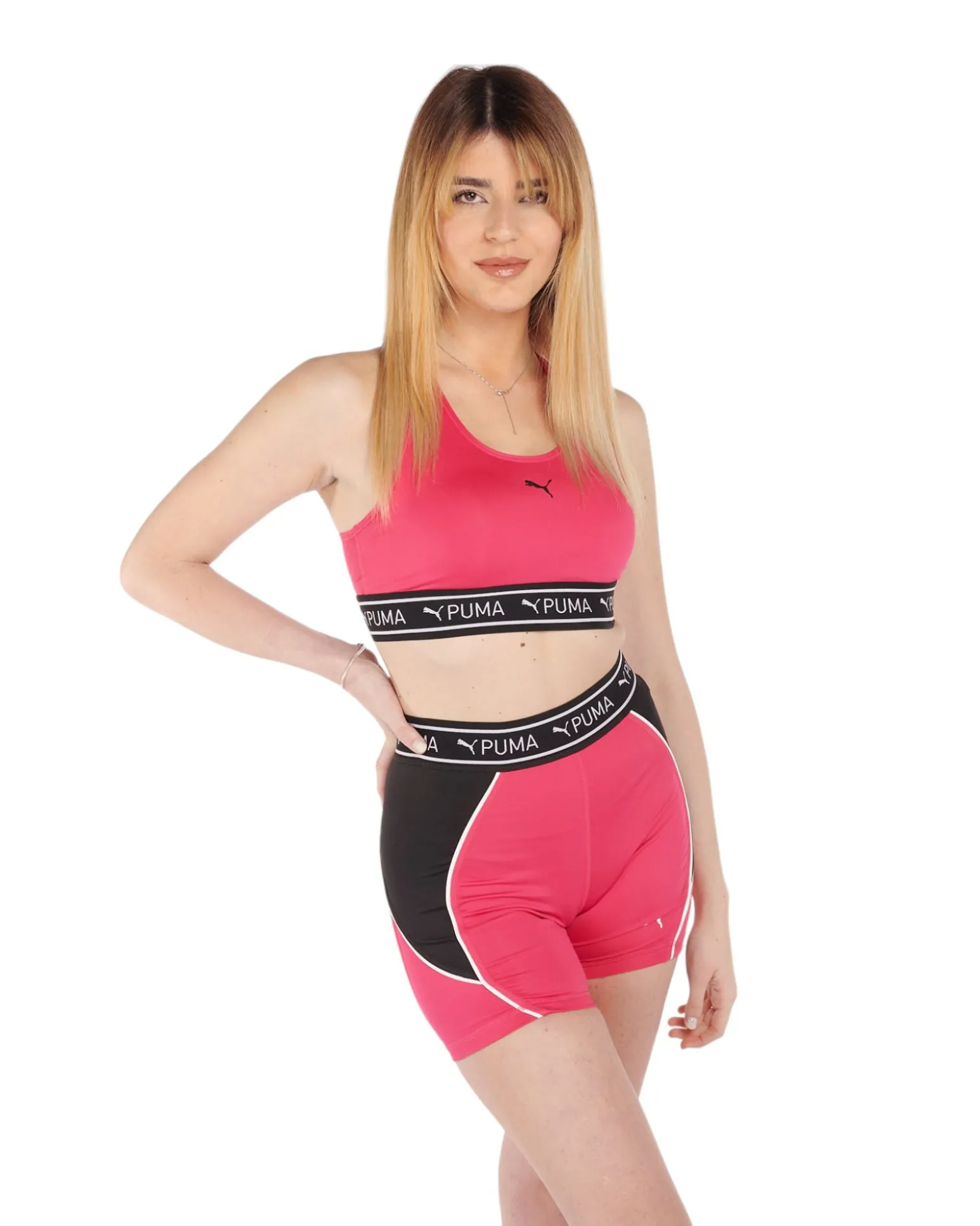 PUMA SHORT TRAIN STRONG - Short fuxia e nero con logo bianco - 52504248