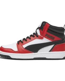 PUMA - Sneaker alta da uomo bianca e rossa con logo nero - REBOUND V6