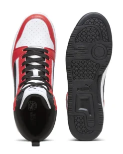 PUMA - Sneaker alta da uomo bianca e rossa con logo nero - REBOUND V6