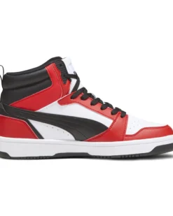PUMA - Sneaker alta da uomo bianca e rossa con logo nero - REBOUND V6
