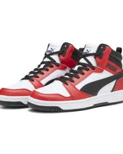 PUMA - Sneaker alta da uomo bianca e rossa con logo nero - REBOUND V6
