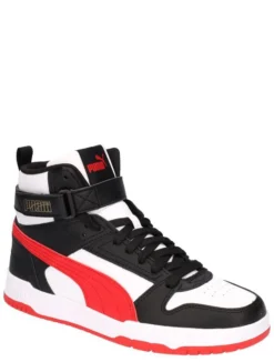 PUMA - Sneaker alta nera e bianca con logo rosso e strappo, numerata 36/39 - RBD GAME JR