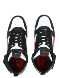 PUMA - Sneaker alta nera e bianca con logo rosso e strappo, numerata 36/39 - RBD GAME JR