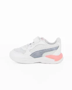 PUMA - Sneaker da bambina bianca e rosa con logo metallizzato e strappo, numerata 20/27 - X RAY SPEED LITE BLINK AC INF