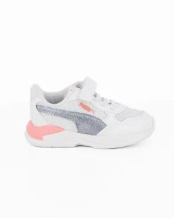 PUMA - Sneaker da bambina bianca e rosa con logo metallizzato e strappo, numerata 20/27 - X RAY SPEED LITE BLINK AC INF