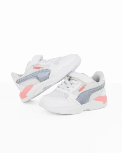 PUMA - Sneaker da bambina bianca e rosa con logo metallizzato e strappo, numerata 20/27 - X RAY SPEED LITE BLINK AC INF