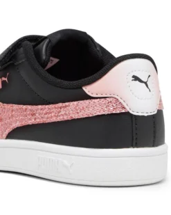 PUMA - Sneaker da bambina nera con logo rosa glitter, numerata 28/35 - SMASH 3.0 L STAR G V PS
