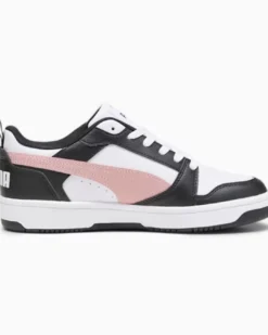 PUMA - Sneaker da donna bianca e nera con logo rosa - REBOUND V6 LOW