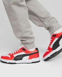 PUMA - Sneaker da uomo in VERA PELLE bianca e rossa con logo nero - RBD GAME LOW