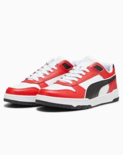 PUMA - Sneaker da uomo in VERA PELLE bianca e rossa con logo nero - RBD GAME LOW