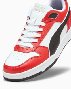 PUMA - Sneaker da uomo in VERA PELLE bianca e rossa con logo nero - RBD GAME LOW