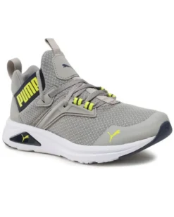 PUMA - Sneaker grigia e gialla con dettagli blu e soletta in memory foam,  numerata 36/39 - ENZO 2 REFRESH JR