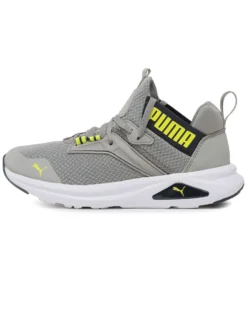 PUMA - Sneaker grigia e gialla con dettagli blu e soletta in memory foam,  numerata 36/39 - ENZO 2 REFRESH JR