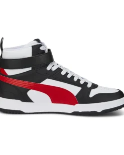 PUMA - Sneakers alta da uomo in VERA PELLE bianca e nera con dettagli rossi - RBD GAME