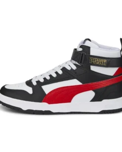 PUMA - Sneakers alta da uomo in VERA PELLE bianca e nera con dettagli rossi - RBD GAME