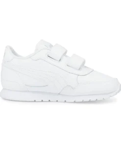 PUMA - Sneakers da bambino bianca in VERA PELLE con doppio strappo e soletta in memory foam, numerata 28/35 - ST RUNNER V3 L V PS