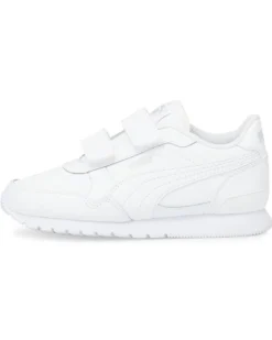 PUMA - Sneakers da bambino bianca in VERA PELLE con doppio strappo e soletta in memory foam, numerata 28/35 - ST RUNNER V3 L V PS