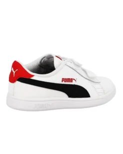 PUMA - Sneakers da bambino bianca e blu in VERA PELLE con dettagli rossi e doppio strappo, numerata 28/35 - SMASH V2 L V PS