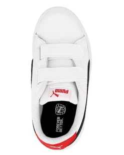 PUMA - Sneakers da bambino bianca e blu in VERA PELLE con dettagli rossi e doppio strappo, numerata 28/35 - SMASH V2 L V PS