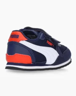 PUMA - Sneakers da bambino blu  e bianca con dettagli rossi e soletta in memory foam, numerata 28/35 - ST RUNNER V3 MESH V PS