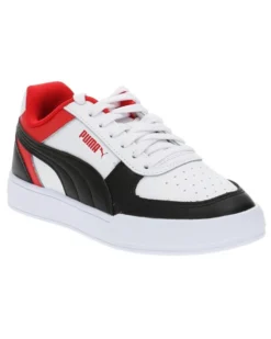PUMA - Sneakers in VERA PELLE bianca e nera con dettagli rossi e soletta in memory foam, numerata 36/39 - CAVEN BLOCK JR