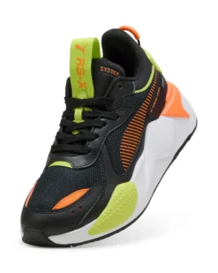PUMA - SNEAKERS JUNIOR  NERA, ARANCIONE E GIALLO FLUO  RS-X JR GS  DAL 36 AL 39,  395557-09