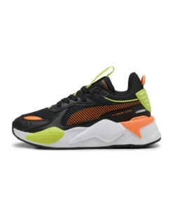 PUMA - SNEAKERS JUNIOR  NERA, ARANCIONE E GIALLO FLUO  RS-X JR GS  DAL 36 AL 39,  395557-09
