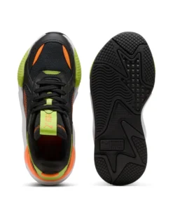 PUMA - SNEAKERS JUNIOR  NERA, ARANCIONE E GIALLO FLUO  RS-X JR GS  DAL 36 AL 39,  395557-09