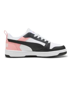 PUMA - SNEAKERS JUNIOR REBOUND V6 LO GS BIANCHE CON DETTAGLI ROSA PESCA E NERI DAL 36 AL 39, 393833-24