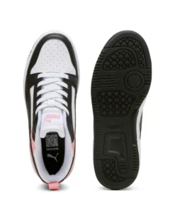 PUMA - SNEAKERS JUNIOR REBOUND V6 LO GS BIANCHE CON DETTAGLI ROSA PESCA E NERI DAL 36 AL 39, 393833-24