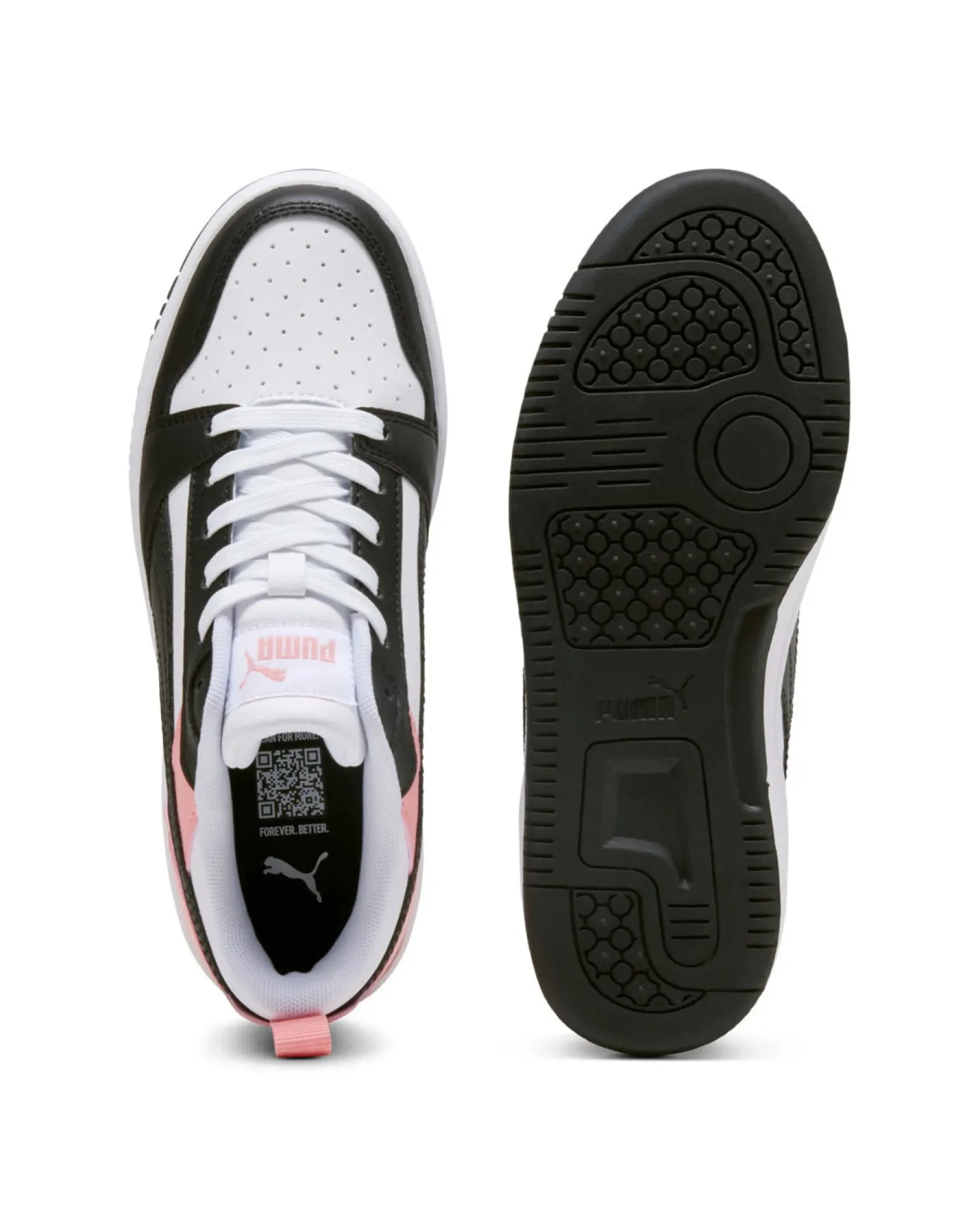 PUMA - SNEAKERS JUNIOR REBOUND V6 LO GS BIANCHE CON DETTAGLI ROSA PESCA E NERI DAL 36 AL 39, 393833-24
