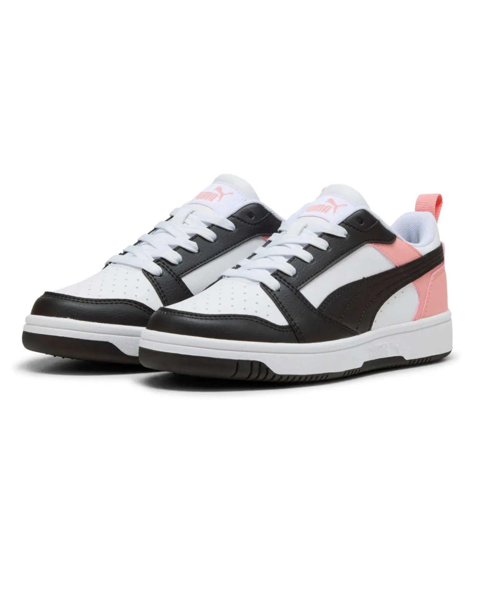 PUMA - SNEAKERS JUNIOR REBOUND V6 LO GS BIANCHE CON DETTAGLI ROSA PESCA E NERI DAL 36 AL 39, 393833-24