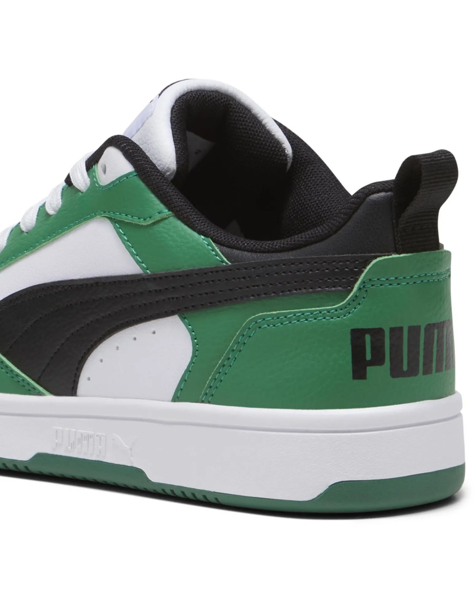 PUMA - SNEAKERS JUNIOR REBOUND V6 LO GS BIANCHE CON DETTAGLI VERDI E NERI DAL 36 AL 39, 393833-05