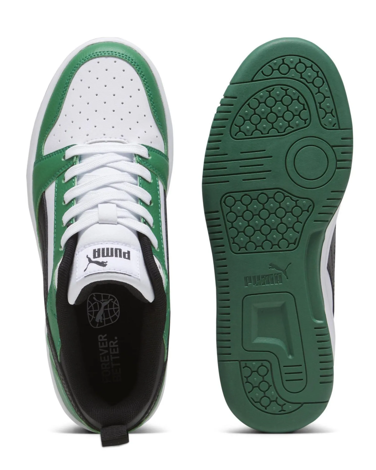 PUMA - SNEAKERS JUNIOR REBOUND V6 LO GS BIANCHE CON DETTAGLI VERDI E NERI DAL 36 AL 39, 393833-05