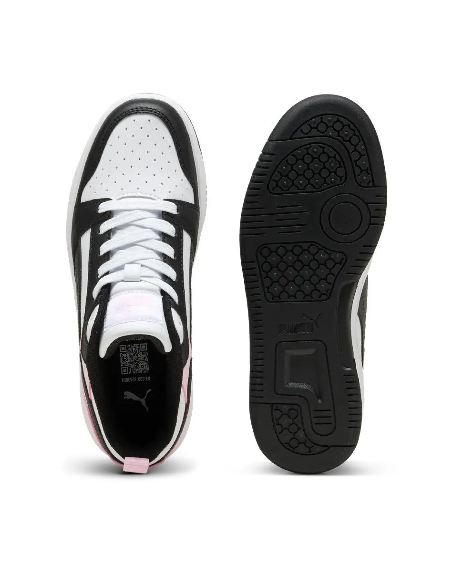 PUMA - SNEAKERS JUNIOR REBOUND V6 LO GS BIANCHE CON DETTAGLI ROSA E NERI DAL 36 AL 39, 393833-37