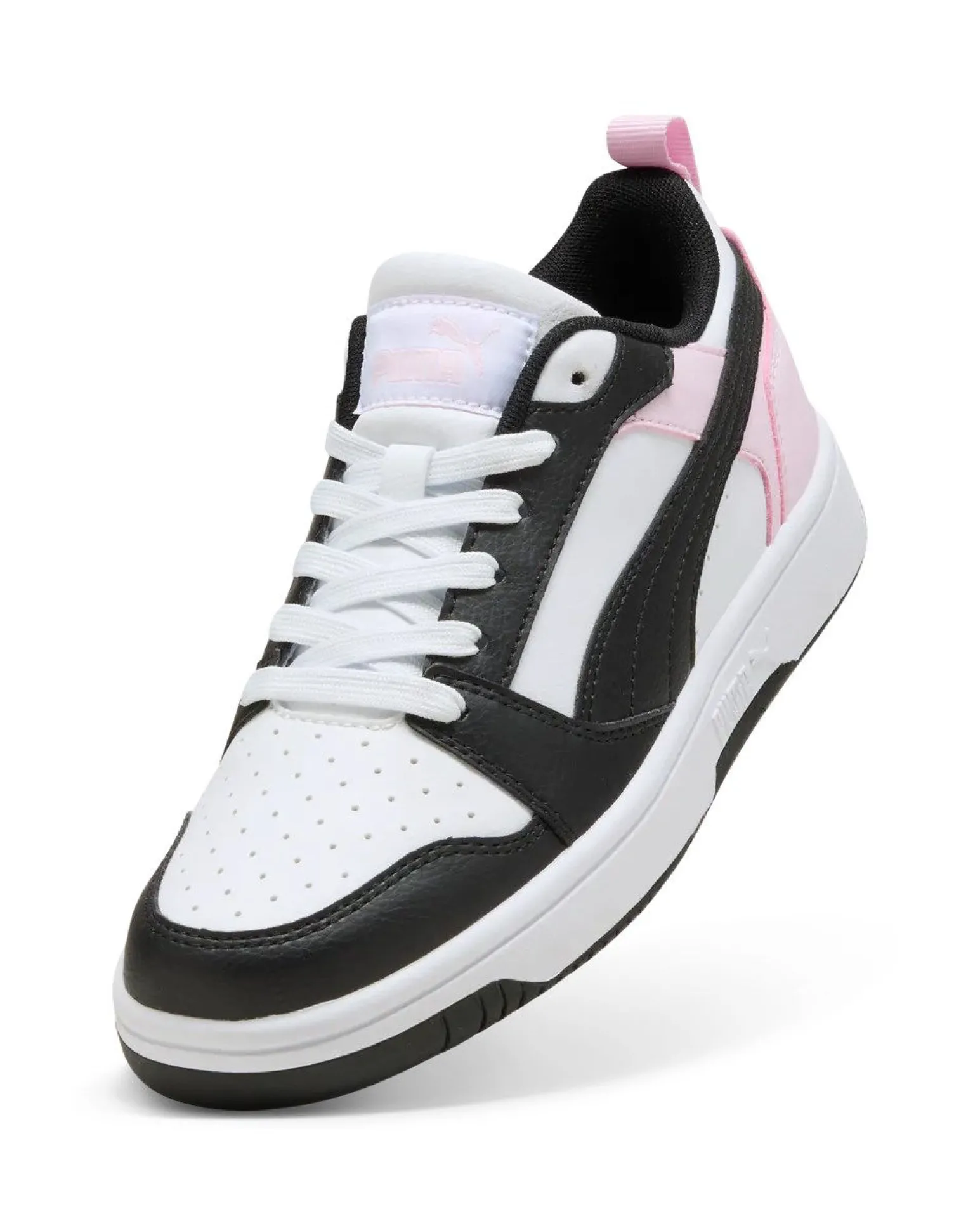 PUMA - SNEAKERS JUNIOR REBOUND V6 LO GS BIANCHE CON DETTAGLI ROSA E NERI DAL 36 AL 39, 393833-37