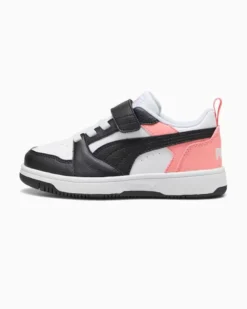PUMA -  SNEAKERS KIDS REBOUND V6 LO BIANCA CON DETTAGLI NERI E ROSA PESCA DAL 28 AL 35,  397419-24