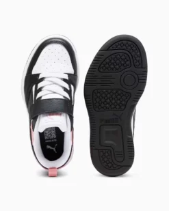 PUMA -  SNEAKERS KIDS REBOUND V6 LO BIANCA CON DETTAGLI NERI E ROSA PESCA DAL 28 AL 35,  397419-24